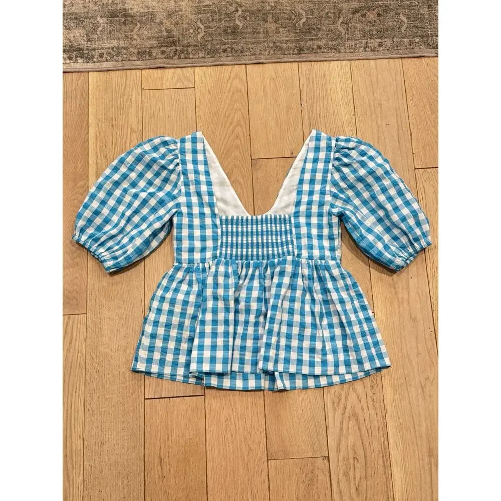 LILLY PULITZER NWT $138 Sarafina Short Sleeve Crinkle Gingham‎ Blouse Top Size 4